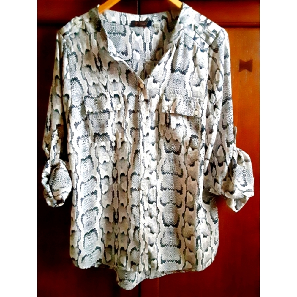 Fylo Python Print Button Down Rollover Sleeve Cre… - image 5